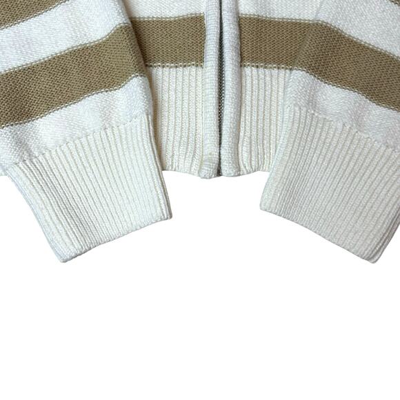 NWT Sanctuary Sanctuary Tan Cream Striped Zip-Up Cardigan Sweater Size Small - Picture 8 of 10